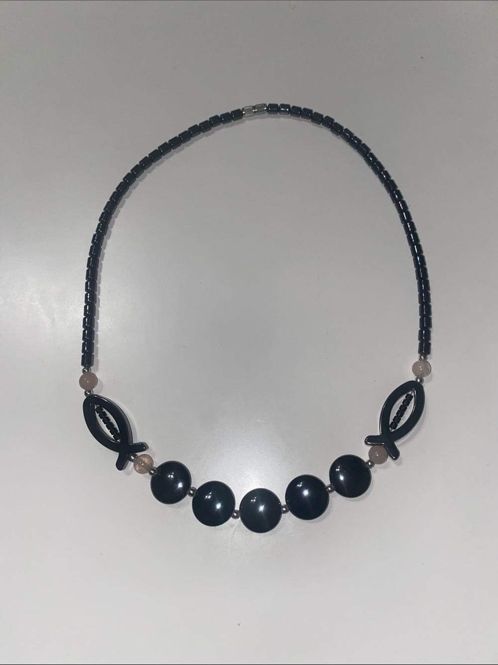 Gunmetal Dark Silver Fish Pendant Necklace